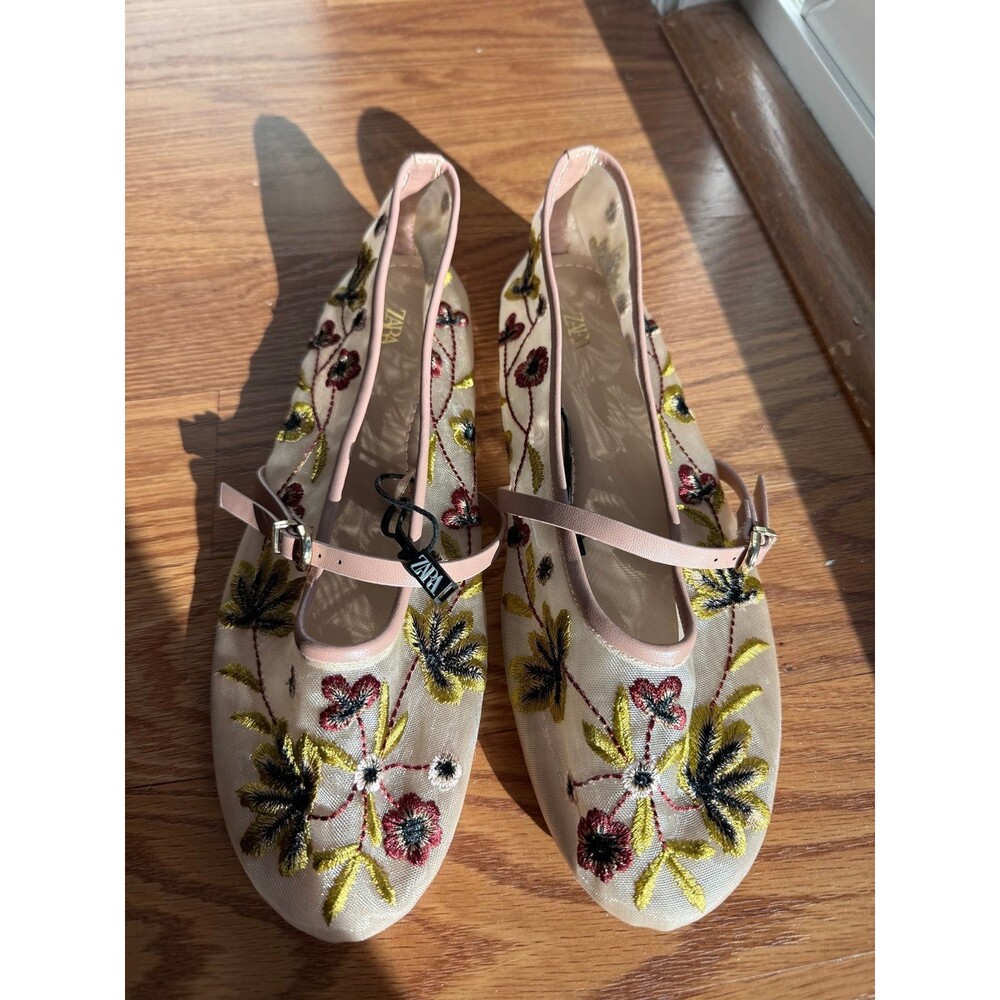 Zara FLORAL EMBROIDERY MESH BALLET FLATS - Picture 5 of 5